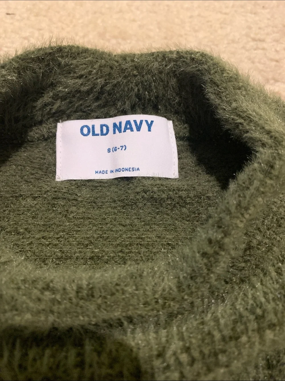 Old Navy Girls Olive Crewneck Plush Knit Sweater